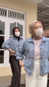 Oversize jaket wanita kekinian/ Jacket jeans lengan karet / Oversize jaket wanita lengan balon kekinian / Jaket vintage oversize korea