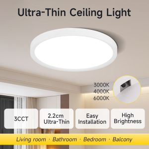 CANMEIJIA LED โคมไฟติดเพดานทรงกลม โคมไฟเพดาน LED 20W/30W/40W 1 โคมไฟ สามสี DIP ลดแสง ไม่เป็นอันตรายต่อดวงตา ติดตั้งง่าย ป้องกันแสงสะท้อน เหมาะสำหรับ ห้องนอน ห้องอ่านหนังสือ ห้องนั่งเล่น ห้องครัว ระเบียง