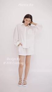 HJYN | Áo sơ mi linen Morela dáng loose fit màu trắng kem siêu rộng rãi