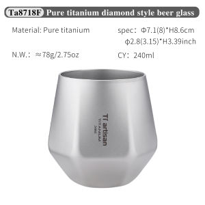 Tiartisan | Tiartisan 240ml Titan Nguyên Chất Hai Lớp Cốc Bia Lục Giác Siêu Nhẹ Di Động Cốc Cà Phê Cho Ngoài Trời Ba Lô Uống Trà