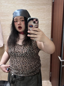 Áo Vest Lưới Mỏng Gợi Cảm Họa Tiết Da Báo Cỡ Lớn Dành Cho Nữ Mùa Hè 2024 Áo Lưới Cổ Chữ V Dáng Ôm Vừa Vặn