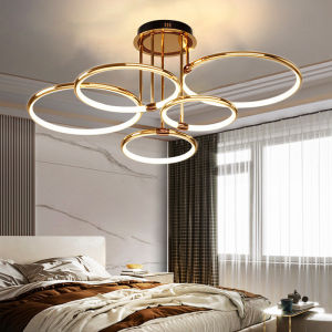 Modern Led Pendant Light For Living Dining Room Kitchen Golden Circle Ring Ceiling Hanging Lamp Fixtures