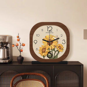 Đồng Hồ Trang Trí Bàn Card Yue Retro Modern Wood Battery Powered Clock for Restaurant Living Room Decor Silent No Drilling Required