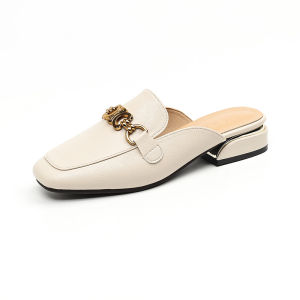 Spring 2025 Womens Soft Bottom Slip-On Mules Fashionable Outdoor Wear Flat Heel Toe-Covering Sandals Korean Style Casual Slip-On Shoes