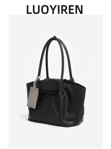 Large Capacity Leather Tote Bag Womens Commuter Handbag Single Shoulder Bag Black Casual Simple Style Soft Polyester Lining