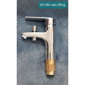 Vòi rửa mặt liền sen tắm chất liệu đồng mạ crôm cao cấp.