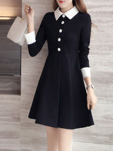 plus Size Womens Long Sleeve Black Dress Spring New Style Slimming Base Shirt Autumn Winter Skirt Commute Style Korean Version