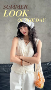 Áo sát nách cổ tim viền ren có nút cài nữ tính Cara Miều Est.2013