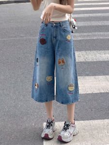 AIYITI | Retro Embroidered Womens Denim Capri Pants