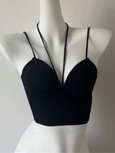 Áo Ba Lỗ Lụa Băng Đen Gợi Cảm Cho Nữ Mùa Hè Áo Ba Lỗ Cổ Treo Có Đệm Ngực Áo Lót Bên Trong Áo Ba Lỗ Hở Lưng Gợi Cảm