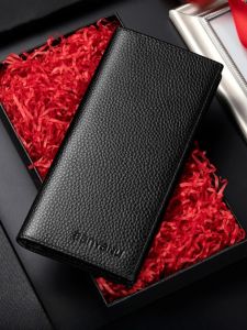 Slim Long Wallet for Men with Zipper Youth Fashion Business Leather Clutch High End Brand Simple Design New 2025 Model