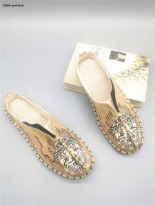 Xiaxin Ethnic Mens Casual Retro Embroidered Slippers Canvas Shoes Dongba Text Hanfu Ancient Style Flat Heel Breathable Slip-On