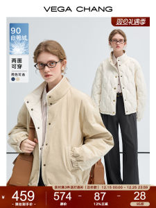 VEGA CHANG Womens Double-Sided Wearable Stand Collar down Jacket 90% White Duck down Corduroy Outerwear Winter 2025 New Arrival