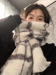 COISINI Plaid Cashmere Scarf Women Winter Thick Warm Neck Warmer Shawl Korean Style Versatile Large Size Rectangle Scarf
