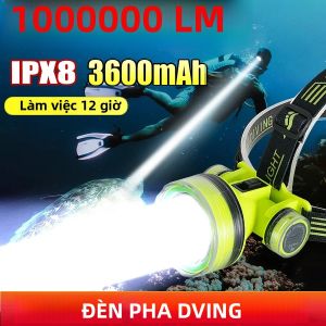 Đèn Pha Lặn LED Có Thể Sạc Lại Đèn Pha Lặn Chuyên Nghiệp Chống Nước 50M Với Đèn Pin Câu Cá Sạc Loại C Với Các Chế Độ Cao/trung/thấp