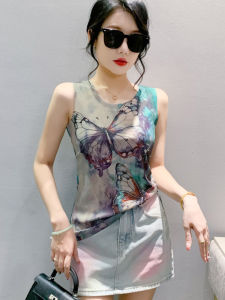 European Goods Camisole Womens Thin Summer Inner Wear Base Outwear Waistcoat Sleeveless T-Shirt Western Style Personalized Print Top