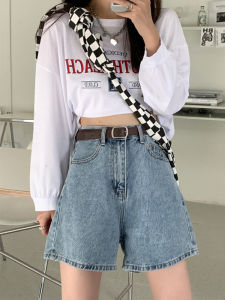 High Waist Loose Fit Blue Jeans Shorts Women Summer plus Size A-Line Five-Quarter Wide Leg Pants Pear Shape Body Type