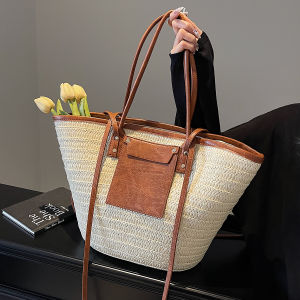 Shoulder Bag Forest Straw Bag Womens Seaside Vacation Woven Beach Bag Summer Handmade Bag New Style with Skirt Tote Bag Work Clothing to Work Bag Travel