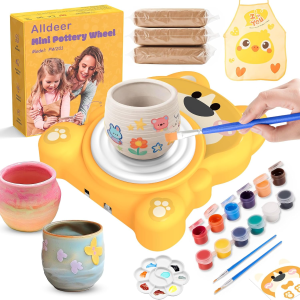 Pottery Wheel for Kids 8-12 Complete Art & Craft Set with 3 Pack Air Dry Clays Paints - DIY Ceramic Maker Mini for Beginners C