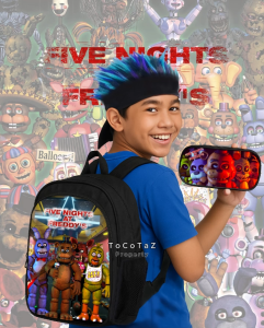 Tocotaz Tas sekolah Ransel Gendong Anak Five Nights at Freddys FNAF Bonus Tempat Pensil untuk untuk TK Dan SD