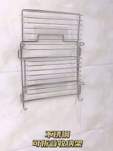 304 Stainless Steel Bathroom Shampoo Shower Kitchen Tool Adhesive Rack Wall Mouted Rack Organizer Shelf Basket With Hook