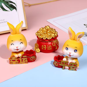 Hot Sell Chinese Zodiac Rabbit Ornament Lucky Bunny Shaking Head Mascot Resin Ornament Car Decoration 2023 CNY Decoration Home Decoration Crafts Creative Gift 摇头招财兔 兔年吉祥物