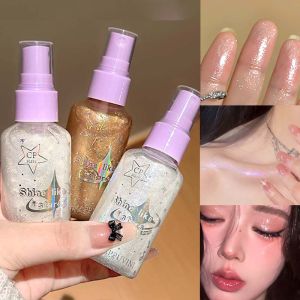 Cappuvini Glossy Sparkling Body Hight-Gloss Spray Waterproof Liquid Highlighter Face Brightening Makeup for Enhanced Radiance