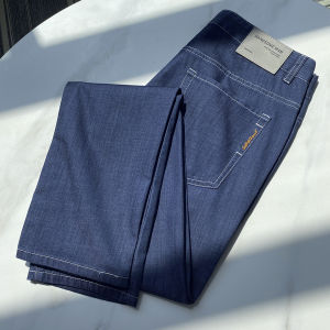 Ultra-Thin Breathable Mens Business Casual Straight Leg Jeans Summer Style Elastic Fit Long Pants mid Waist Thin Denim