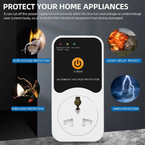 AC 220V Voltage Protector Socket EU Plug Over/Under Voltage Safety Protect Adjustable 16A Voltage Protector Socket Refrigerator