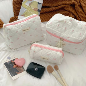 Large Capacity Cosmetic Storage Box for Women Cute Butterfly Knot Lipstick Makeup Bag Desktop Organizer Household Storage