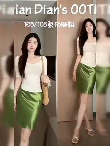 (Stock in KL-190) Acetate Satin Skirt Women High-End Chic A-Line Skirt Drape Hip Silk Skirt