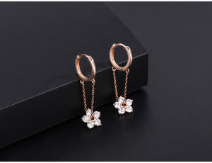 999 Pure Silver French Zircon Flower Earrings Luxury Drop Earrings Women High-End Fringe Chain Earrings Elegant Ear Jewelry