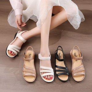 Southeast Asia Crossbody Sandals Plastic mid Heel Slip-On Beach Shoes Anti-Slip Soft Bottom Flat Bottom Sandals for Women