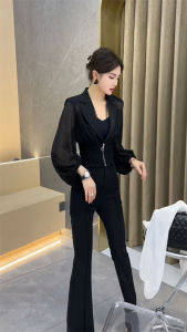 Elegant High Waist Bell Bottom Pants Long Sleeve Zipper Top Womens Fashion Spring Summer Outfit Business Casual Style