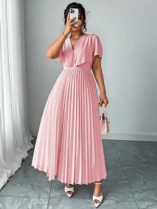 Váy Dự Tiệc Cưới Xếp Ly Dáng Chữ A Chất Liệu Chiffon Thanh Lịch Eo Được Thắt Eo Dành Cho Phụ Nữ Trung Niên Chất Liệu Polyester Mùa Hè.