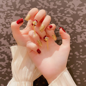 แผ่นเสริมเล็บแบบสวมใส่สำหรับเจ้าสาว แผ่นเสริมเล็บปลอม กันน้ำ ติดได้หลายครั้ง ผลิตภัณฑ์เสริมความงามสำหรับเล็บ