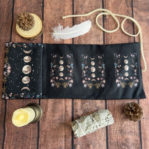 Lunar Phase Tarot Card Storage Pouch Floral Celestial Moon Storage Bag Table Cloth For Divination Stars & Tarot Cards Wrap Pouch