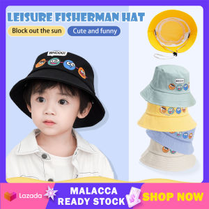 Double Sided Bucket Hat Cartoon Emotion Kids Bucket Hat Baby Boys Girls Cotton Embroidered Fisherman Hat Travel Sunshade Cap