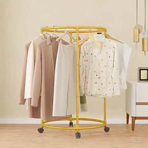 ราวแขวนเสื้อผ้า ทรงกลม มีล้อเลื่อน หมุนได้ 360° แข็งแรง ทนทาน ประหยัดพื้นที่ เหมาะสำหรับบ้าน/หอพัก