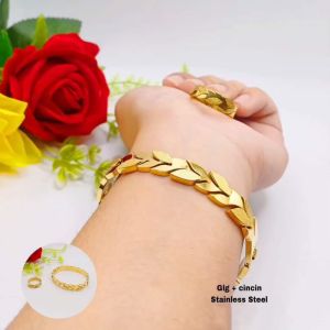 Set Gelang Bangle + Cincin Motif Pasir Glitter Anti Karat Anti Luntur SultanStainless Steel