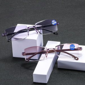 2 Pair New Men Women Rimless Reading Glasses Anti Blue Light Bifocal Far Near Magnification Eyewear Presbyopic Glasses +150 +200