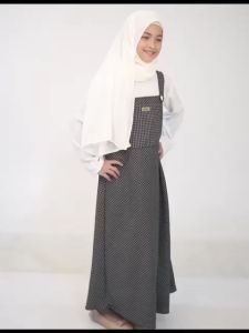 JELITA GAMIS SAFIYA OVERALL REMAJA PEREMPUAN 11-13 TH INNER PUTIH BAHAN TALITA DRESS KODOKAN BAHAN LINEN DENIM