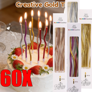 60Pcs Gold Birthday Candles for Cake Spiral / Cake Candles Cupcake Candles / Long Thin Candles Curly Coil Cakes Candles for Cakes Decoration Wedding Party