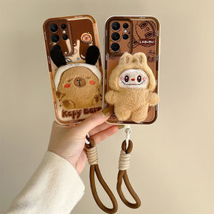 New Casing Samsung Galaxy S24 S23 Ultra FE A53 A23 A13 LTE 5G 4G Ins Cartoon Fashion Trend Strawberry Bear Labbu Kapybara Pooh Bear 3D Plush Doll Phone Case with Lanyard 2025