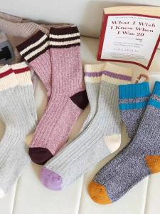 Autumn Winter Japanese Ins Trendy Vintage Stripe Thick Knitted Socks for Women Tube Socks Contrast Color Wool Pure Cotton Korean Style Loose Socks
