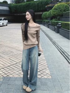 PEIXI | Off Shoulder Tight Short Sleeve Sweater