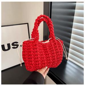 Versatile Mini Woven Bucket Handbag Womens New Style Portable Bag Outgoing Fashion Soft Cotton Material Lightweight Bag