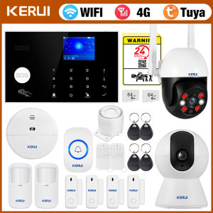 Kerui | KERUI 4G Alarm with Doorbell Ring Button Home Alarm System Security Work with Alexa Tuya Smart App Anti-Pet Motion Sensor G34