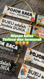 Decor Art - 30x20 Cm - Pojok Baca 2 Susun Hiasan Pajangan Dinding Gantung Tali Pintu Sekolah Kelas Motif PJK