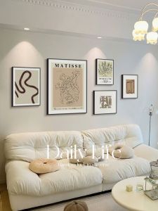 French Cream Style Living Room Wall Art Decorative Painting Abstract Line Sofa Background Wall Combination Modern Simple Home Decor